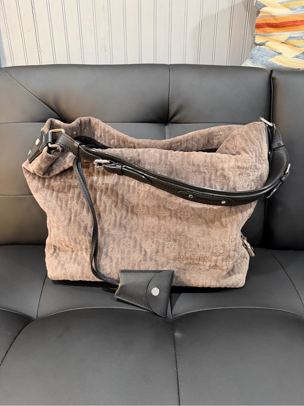 Louis Vuitton Rare Suede Antheia Hobo with Black Leather